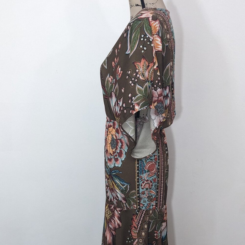 Farm Rio Valentina Maxi Dress Floral Brown V-Neck Multi Size XS - Picture 7 of 16